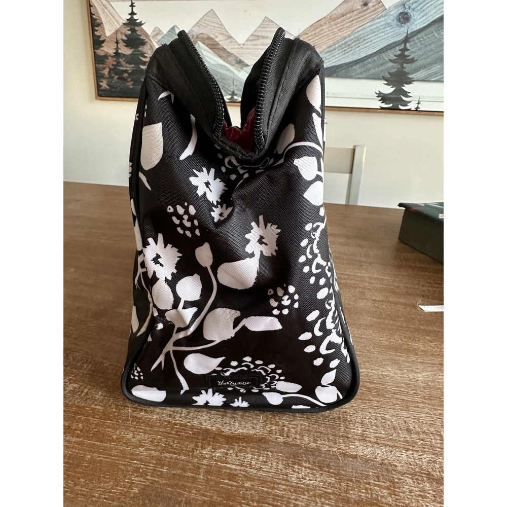 Thirty One Black & White Floral Cosmetic Bag Organizer Pouch Plastic Lined - Picture 3 of 9